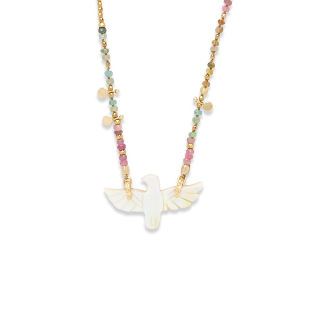 PHOENIX BABY PERLE Collier Nacre et Tourmalines