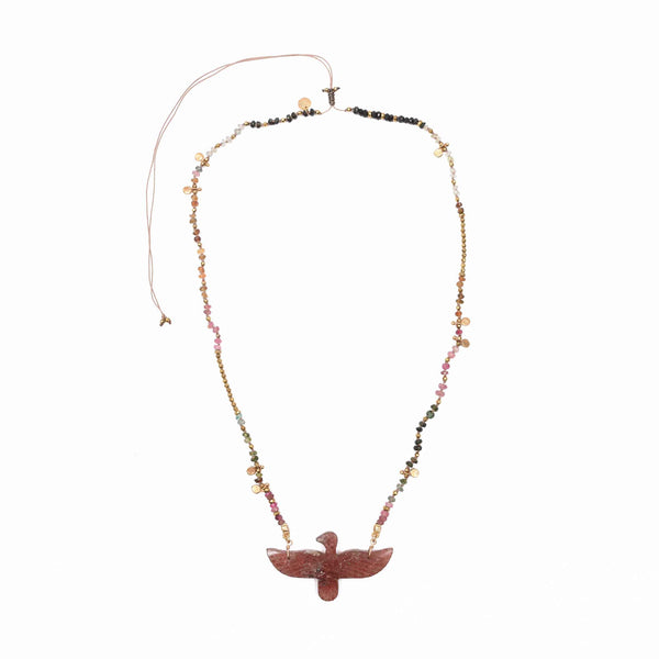 PHOENIX PERLE collier Quartz Strawberry, Tourmalines