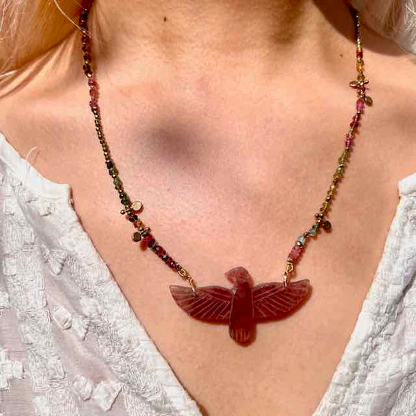 PHOENIX PERLE collier Quartz Strawberry, Tourmalines