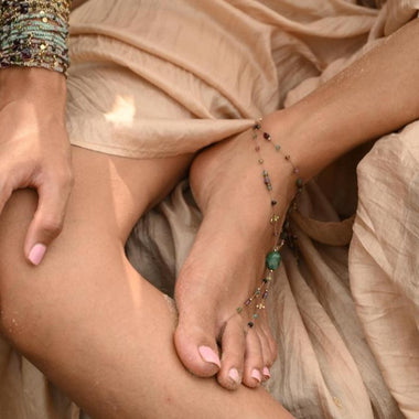 PLAYA Bijou de cheville Jaspe vert Tourmalines