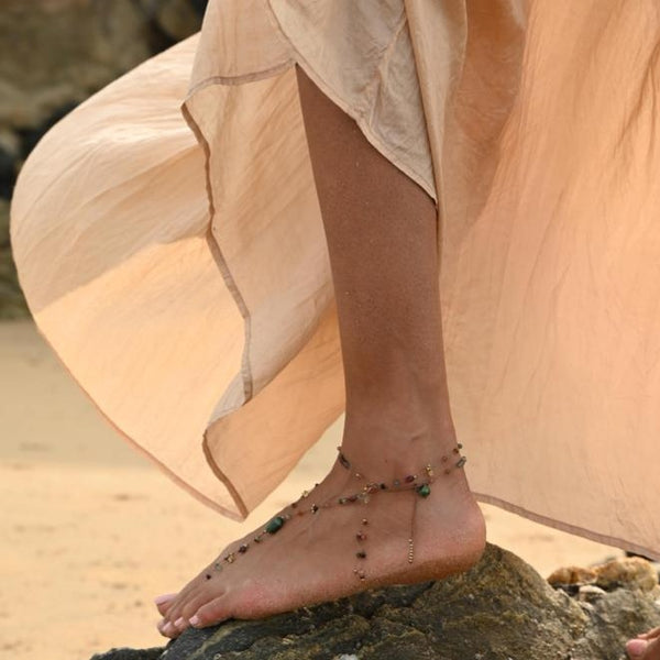 PLAYA Bijou de cheville Jaspe vert Tourmalines