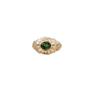 POLKA Bague Chevalière Tourmaline verte, Argent plaqué Or 24 cts