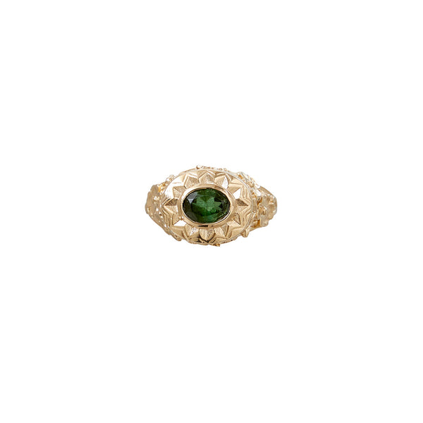 POLKA Bague Chevalière Tourmaline verte, Argent plaqué Or 24 cts