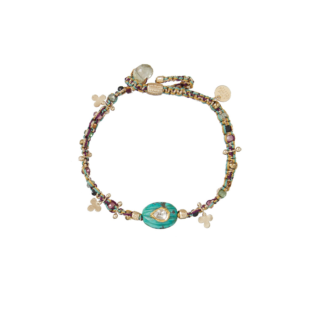 KASHA Bracelet Turquoise et Diamant Polki serti d'or, Argent 925 plaqué or