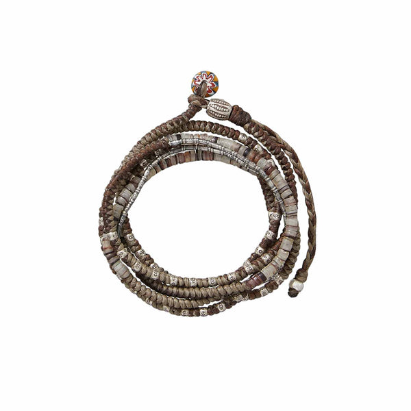 PORTUGAL Bracelet multi-tours, Beige, Brown, Coquillages, Argent