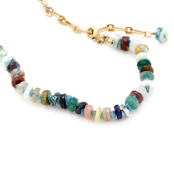 PUKA Collier Pierres multicolores et Turquoises