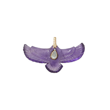 SHAMAN Charm Phoenix Sacré Améthyste, Bélière Diamant, argent plaqué or 24 cts