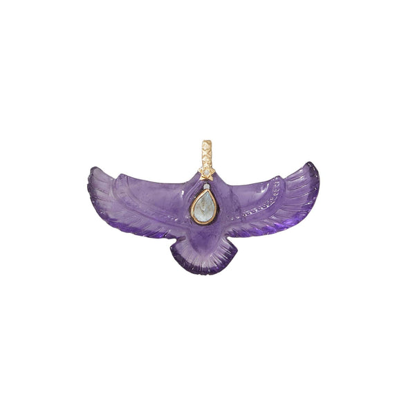 SHAMAN Charm Phoenix Sacré Améthyste, Bélière Diamant, argent plaqué or 24 cts