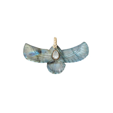 SHAMAN Charm Phoenix Sacré Labradorite, Bélière diamant, argent 925 plaqué or 24 cts