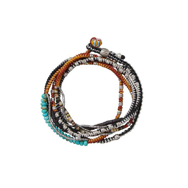 PORTUGAL Bracelet multi-tours, Safran, perles Turquoises et argent