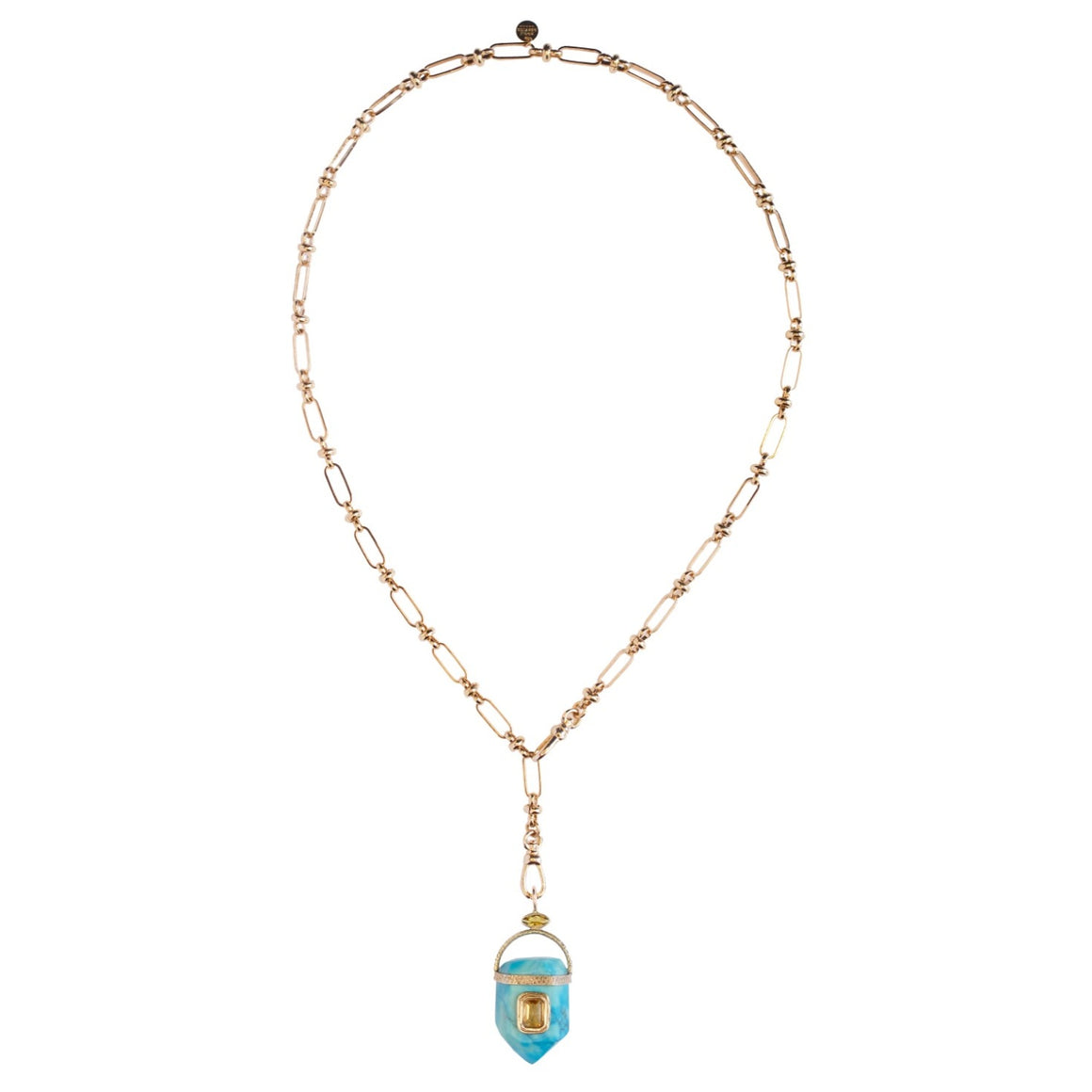 ORACLE Collier Prisme Turquoise sertie Citrine, Chaîne esprit vintage, Doré 24 cts