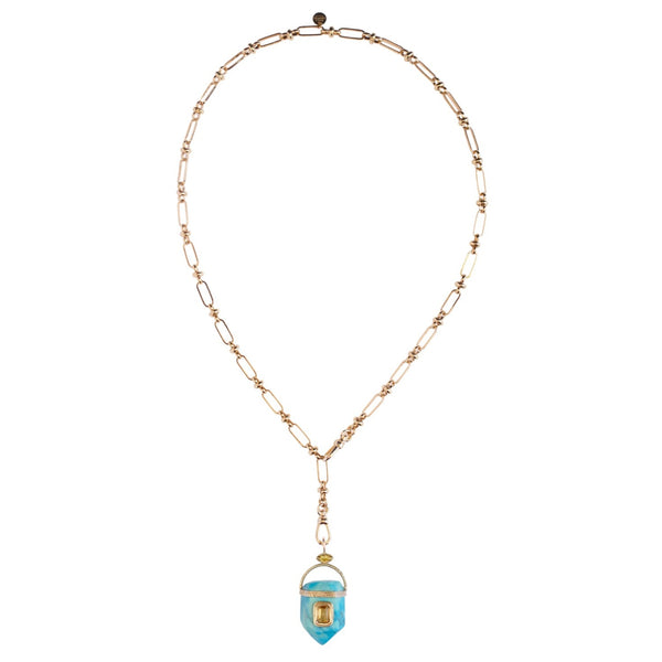 ORACLE Collier Prisme Turquoise sertie Citrine, Chaîne esprit vintage, Doré 24 cts