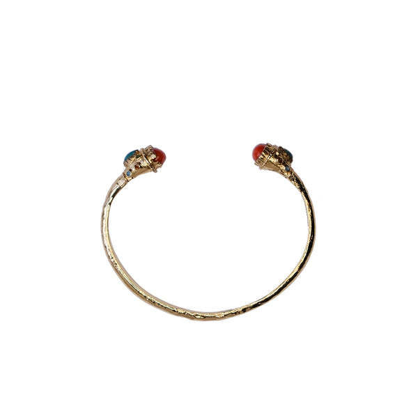 RAJAH Bracelet jonc Corail et Turquoise, doré 24 cts