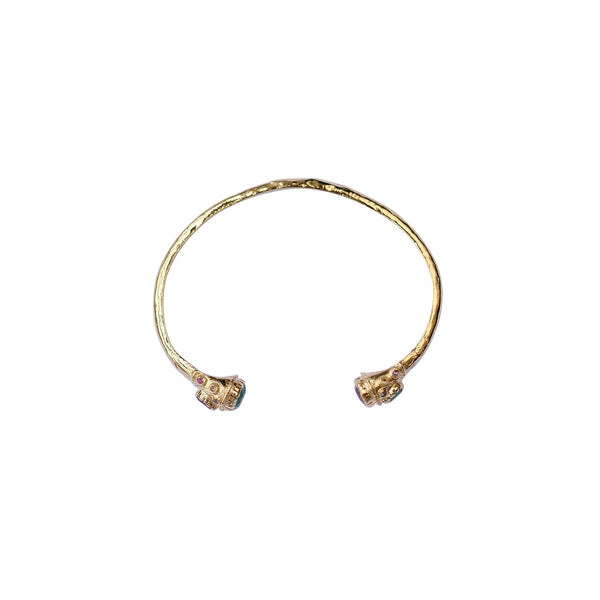 RAJAH Bracelet jonc Grenat et Quartz vert - plaqué or 24 cts