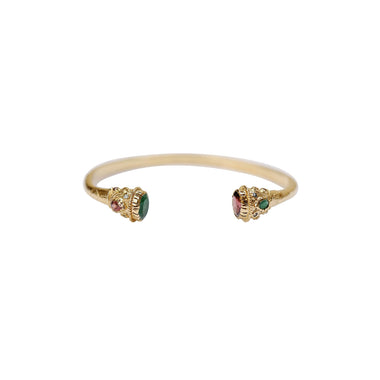 RAJAH Bracelet jonc Grenat et Quartz vert - plaqué or 24 cts