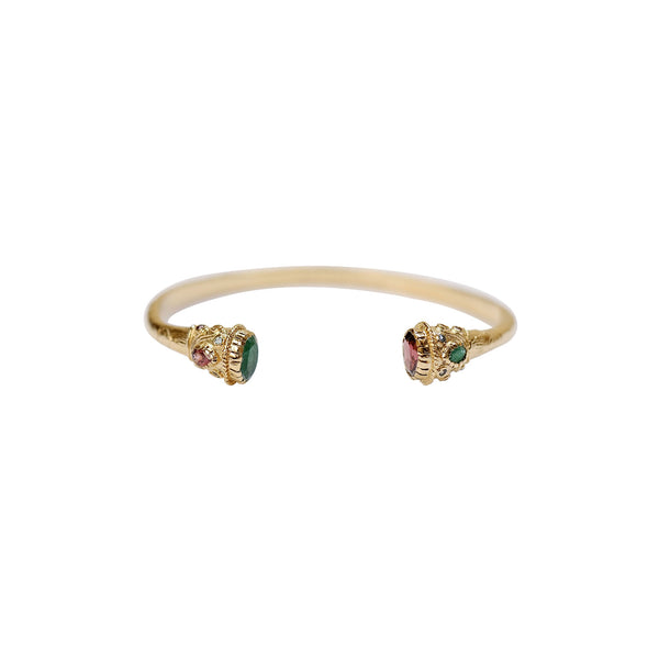 RAJAH Bracelet jonc Grenat et Quartz vert - plaqué or 24 cts