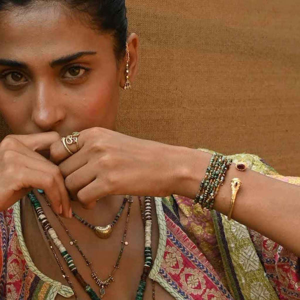 RAJAH Bracelet jonc Tourmalines multicolores - Argent plaqué or 24 cts