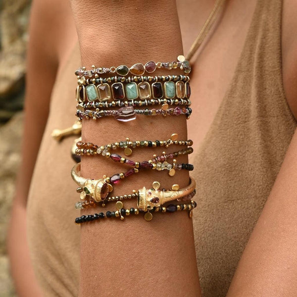 RAJAH Bracelet jonc Tourmalines multicolores - Argent plaqué or 24 cts