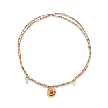 NAVRATTAN Collier Réversible Rubis, Argent plaqué Or, cordon de soie macramé