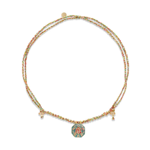 NAVRATTAN Collier Réversible Rubis, Argent plaqué Or, cordon de soie macramé