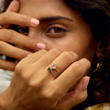 ROSIE Bague Argent plaqué Or 24 cts, Tourmaline