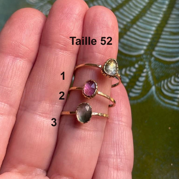 ROSIE Bague Argent plaqué Or 24 cts, Tourmaline