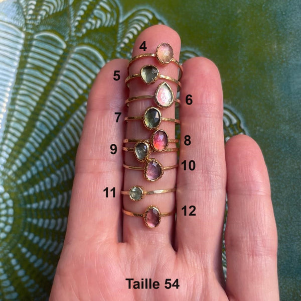 ROSIE Bague Argent plaqué Or 24 cts, Tourmaline