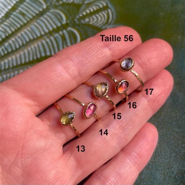 ROSIE Bague Argent plaqué Or 24 cts, Tourmaline