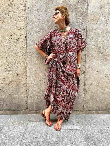 Robe Caftan imprimée Ikat en coton