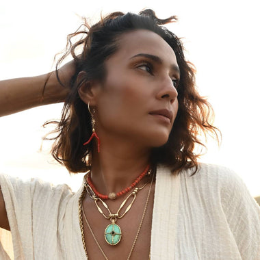 PALERME Collier en Corail véritable et Argent 925 plaqué or 24 cts