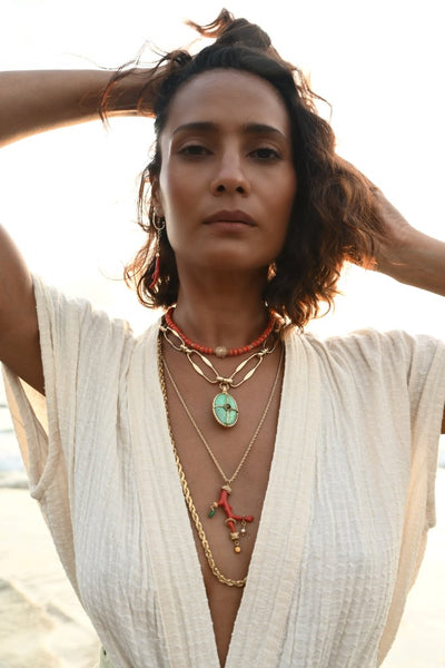 OCTAVIA Collier chaîne XL Chrysoprase Doré 24 cts