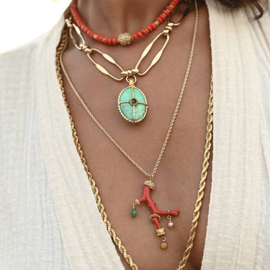 OCTAVIA Collier chaîne XL Chrysoprase Doré 24 cts