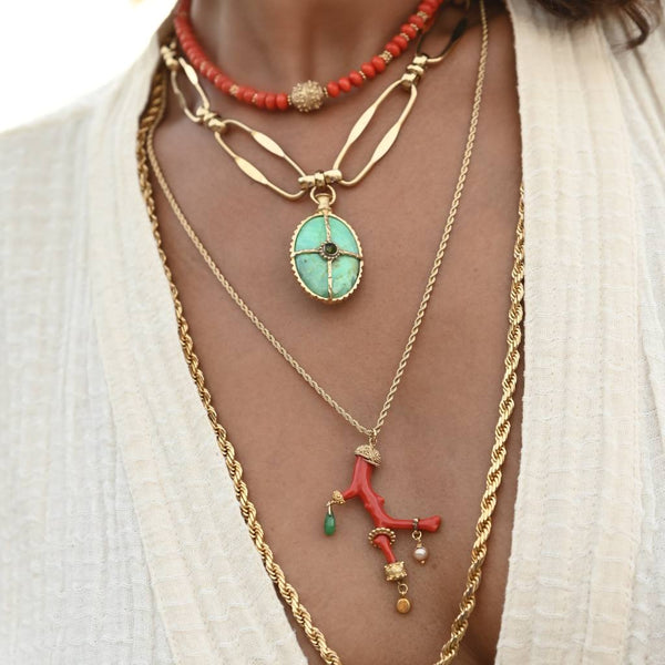 OCTAVIA Collier chaîne XL Chrysoprase Doré 24 cts