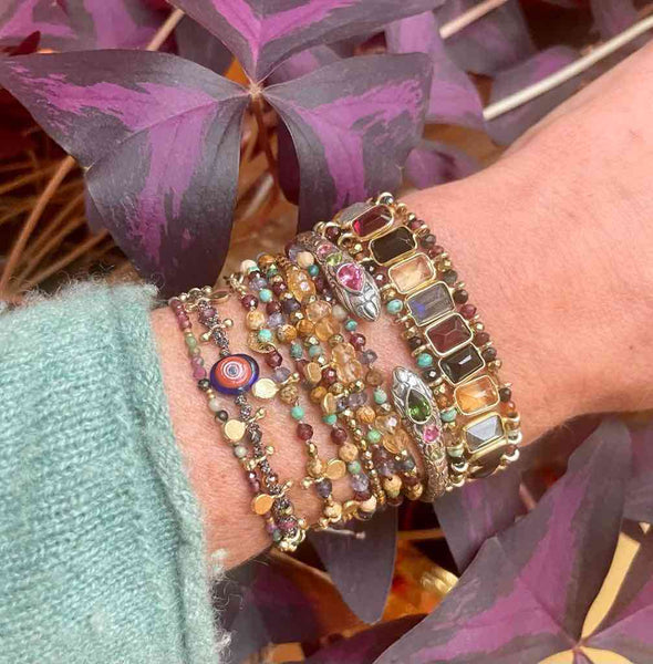 SALINA Bracelet Multi-pierres Grenat, Onyx, Labradorite, Citrine, Argent 925 plaqué or