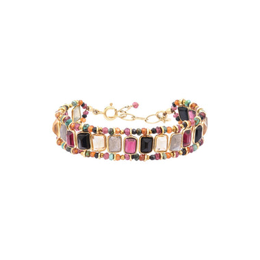 SALINA Bracelet Multi-pierres Grenat, Onyx, Labradorite, Citrine, Argent 925 plaqué or
