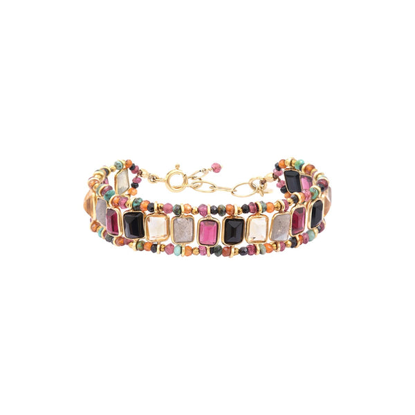 SALINA Bracelet Multi-pierres Grenat, Onyx, Labradorite, Citrine, Argent 925 plaqué or