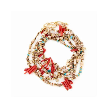 SAND Bracelet multi-tours Turquoise, Corail bambou, Coquillage