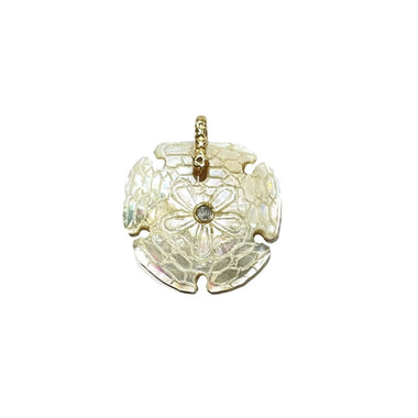 SAND DOLLAR Charm Nacre et Topaze, bélière diamant, argent 925 plaqué or 24 cts