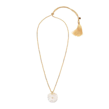 SAND DOLLAR Collier cordon Nacre serti Topaze, bélière diamant