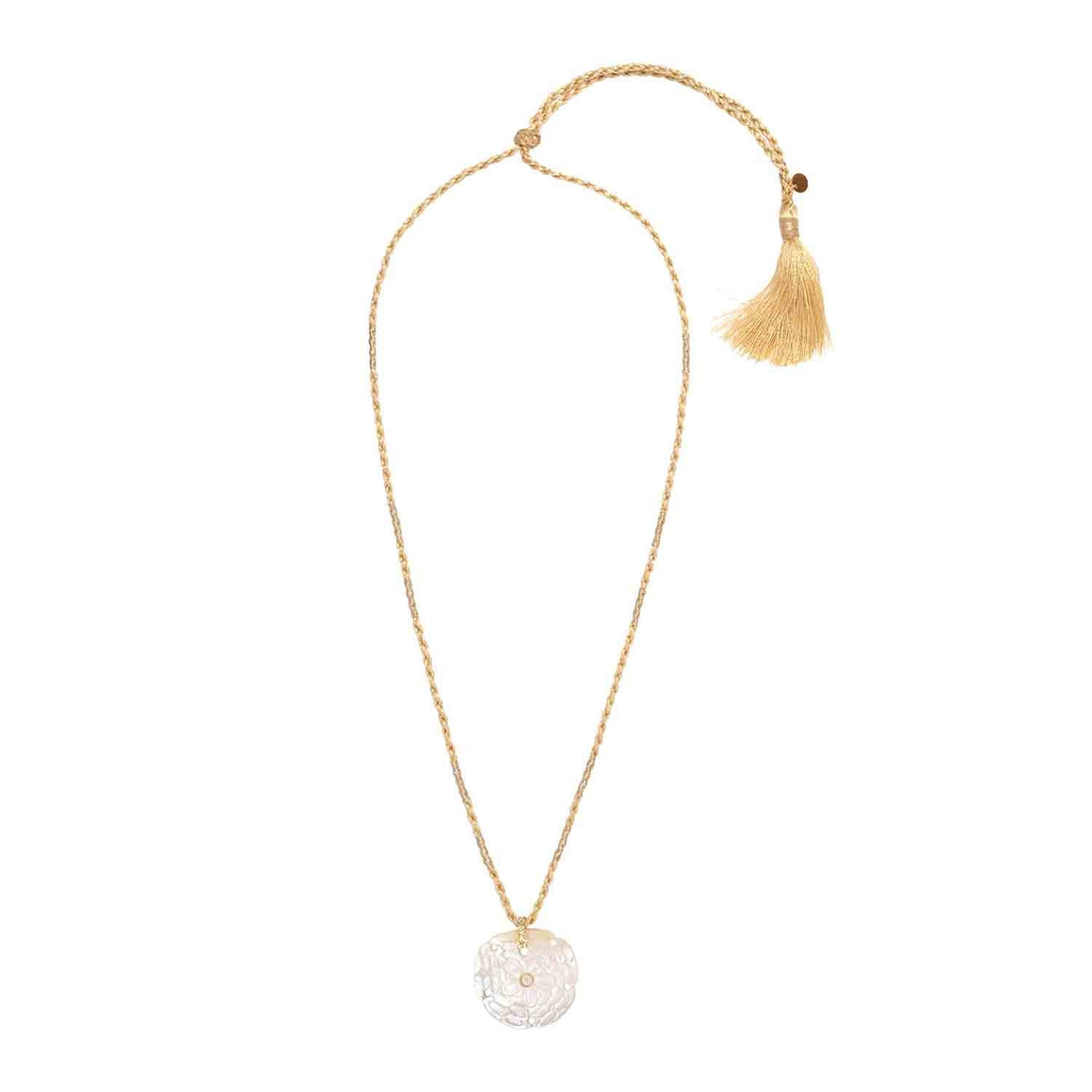 SAND DOLLAR Collier cordon Nacre serti Topaze, bélière diamant