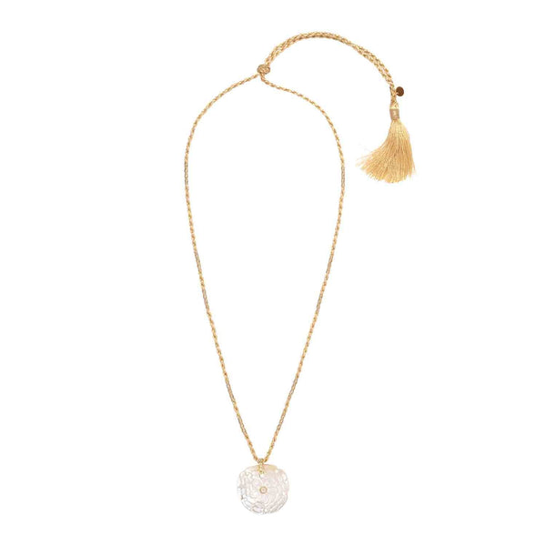 SAND DOLLAR Collier cordon Nacre serti Topaze, bélière diamant