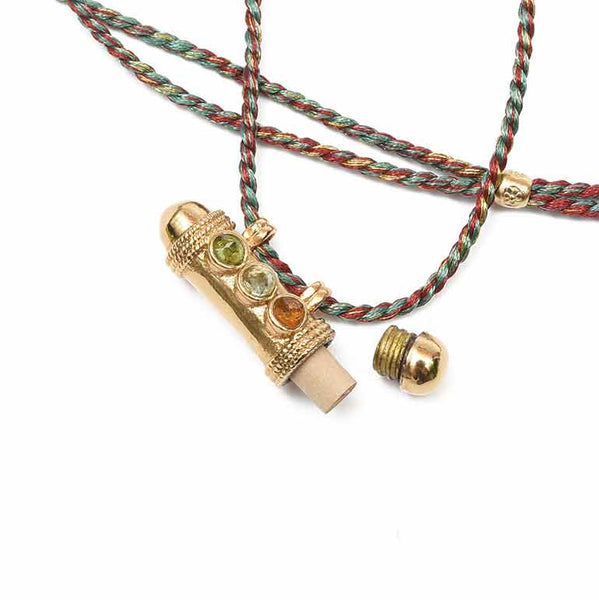 SECRET Collier Amulette Tourmalines - Cordon Turquoise et Or