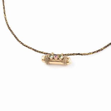 SECRET Collier Amulette Tourmalines - Cordon Noir et Or