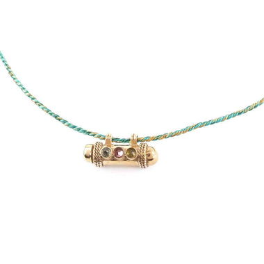 SECRET Collier Amulette Tourmalines - Cordon Turquoise et Or