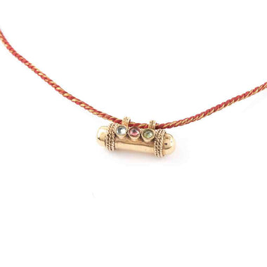 SECRET Collier Amulette Tourmalines - Cordon Rouge et Or