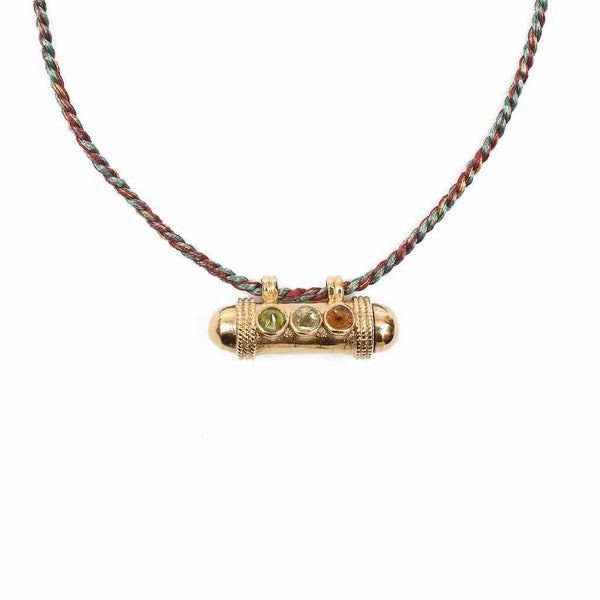 SECRET Collier Amulette Tourmalines - Cordon Turquoise et Or