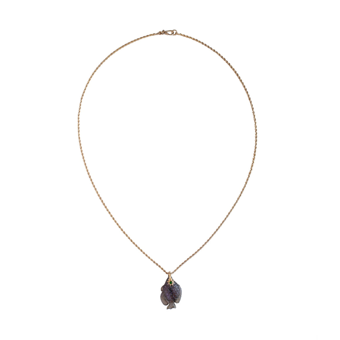 SEDNA Collier Poisson sculpté Labradorite, doré 24 cts