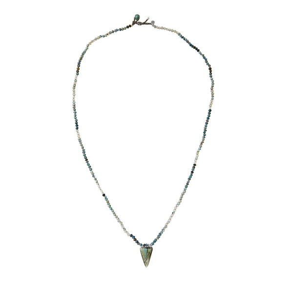 SHADOW Sautoir Agate Mousse, Pendentif Flèche Labradorite