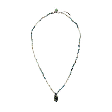 SHADOW Sautoir Agate Mousse, Pendentif Briolette Star Galaxy