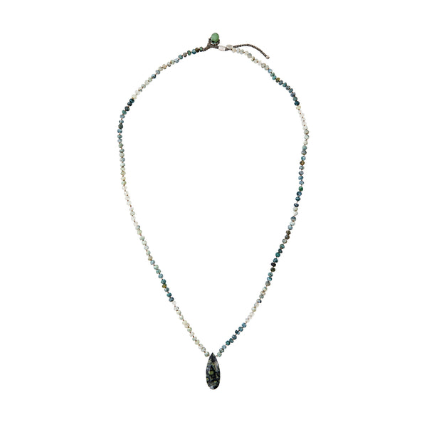 SHADOW Sautoir Agate Mousse, Pendentif Briolette Star Galaxy